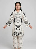 Girls White Printed Co Ord Set