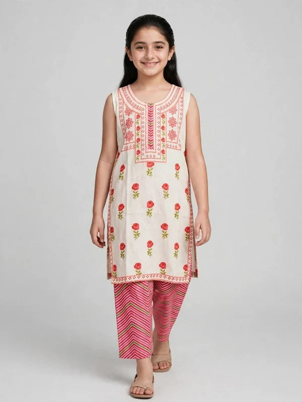 Girls Rose Printed Co Ord Set (Sleeves Included)