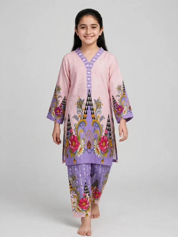 Girls Purple Floral Co Ord Set
