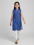 Girls Blue Sleeveless Co Ord Set (Sleeves Included)