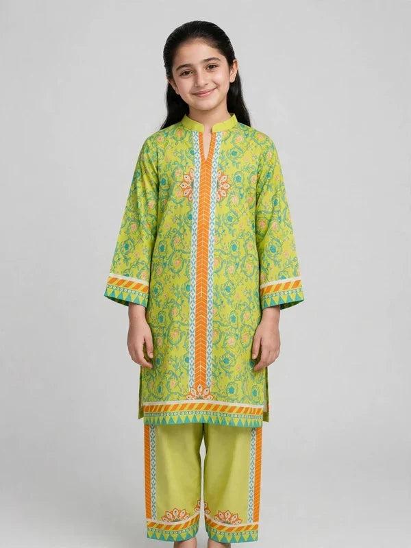 Girls Green Printed Co Ord Set