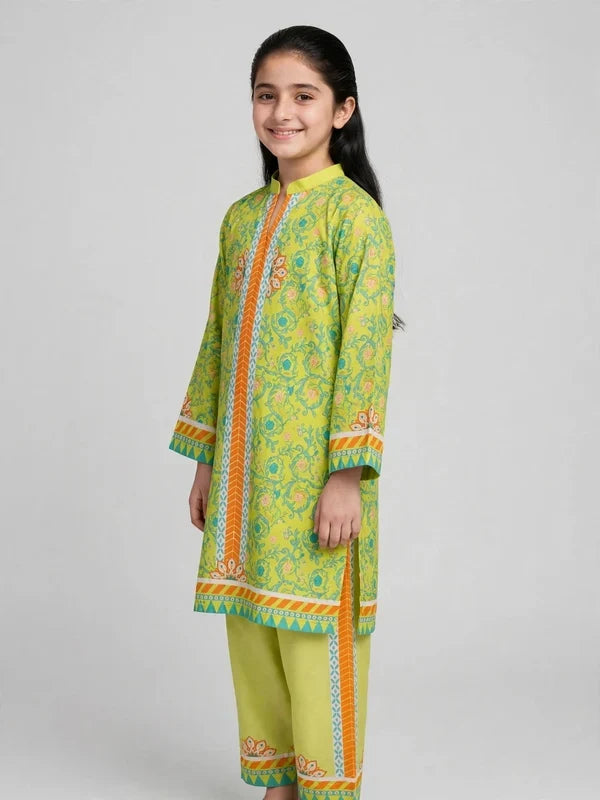 Girls Green Printed Co Ord Set