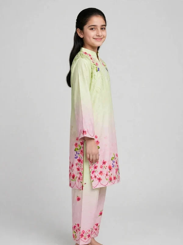 Girls Green Pink Co Ord Set