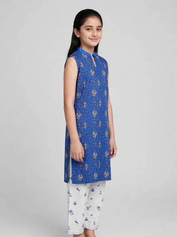 Girls Blue Sleeveless Co Ord Set (Sleeves Included)