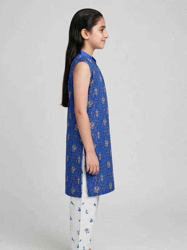 Girls Blue Sleeveless Co Ord Set (Sleeves Included)