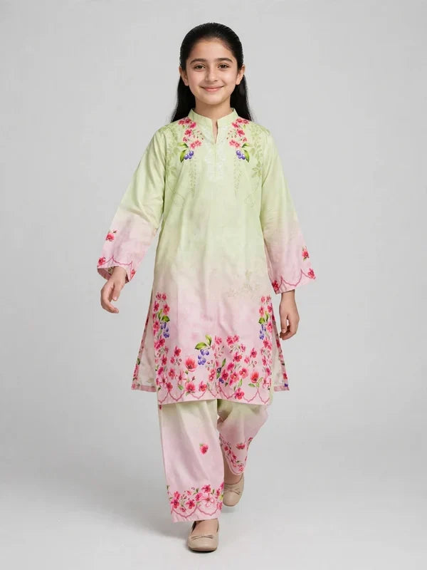 Girls Green Pink Co Ord Set