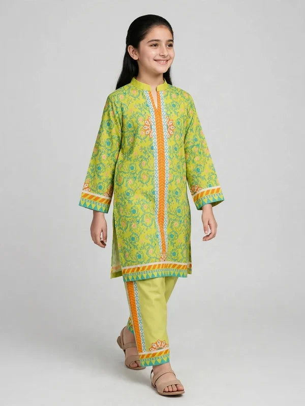 Girls Green Printed Co Ord Set