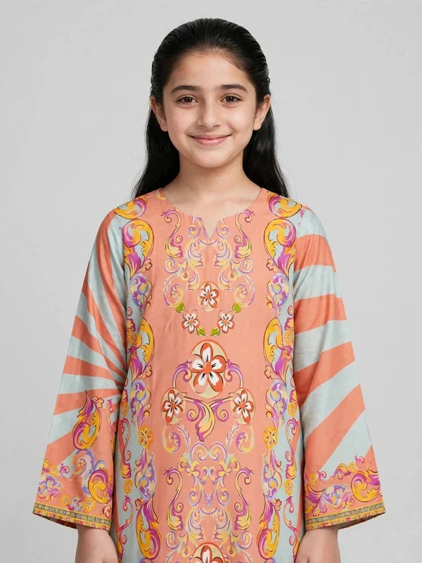 Girls Peach & Mint Printed Co Ord Set