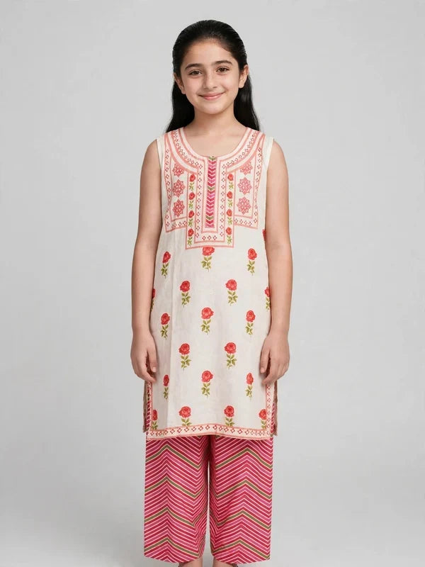 Girls Rose Printed Co Ord Set (Sleeves Included)