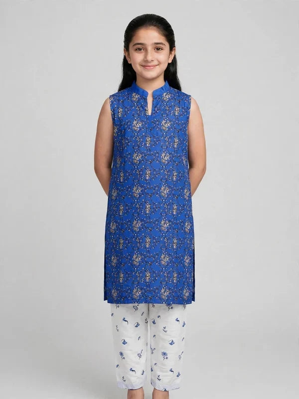 Girls Blue Sleeveless Co Ord Set (Sleeves Included)